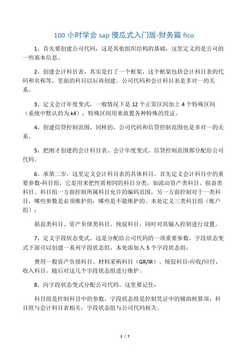 100小时学会sap傻瓜式入门版-财务篇fico