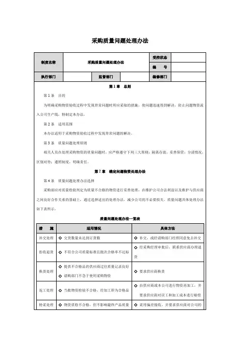 采购质量问题处理办法