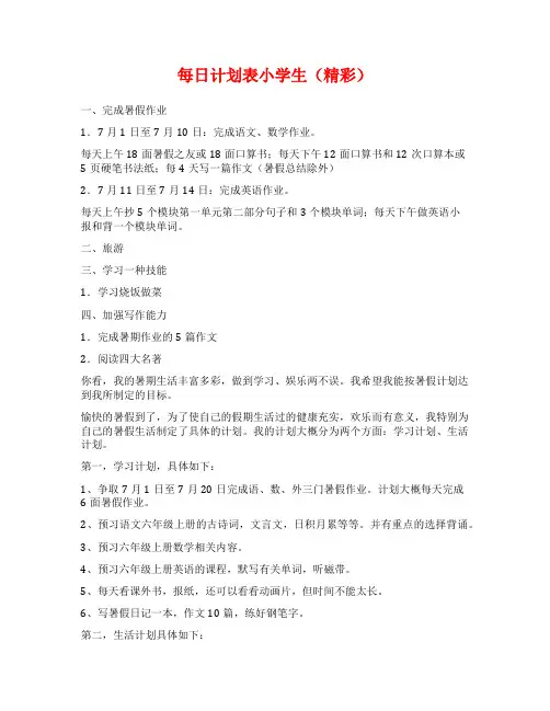 每日计划表小学生(精彩)