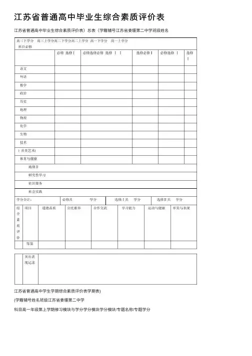 江苏省普通高中毕业生综合素质评价表