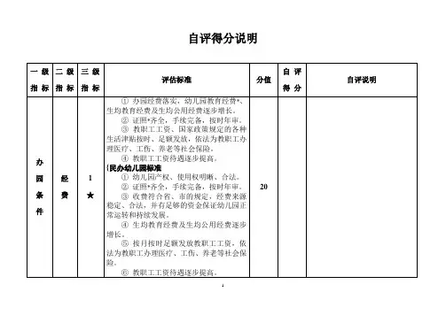 2、幼儿园等级评估自评得分说明