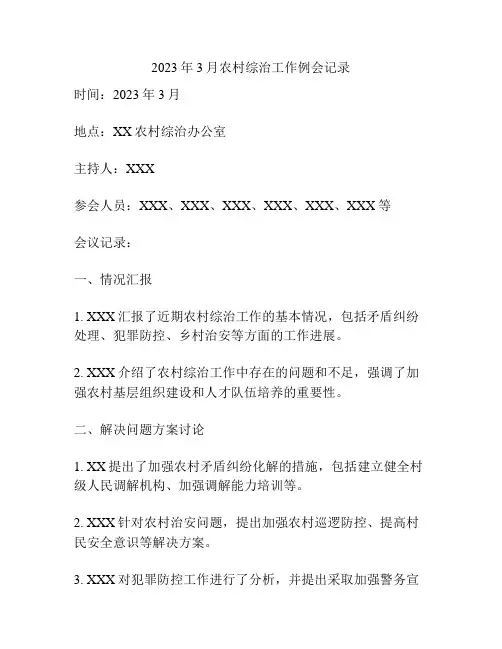 2023年3月农村综治工作例会记录