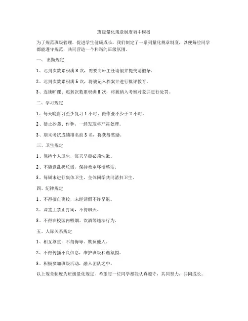 班级量化规章制度初中模板