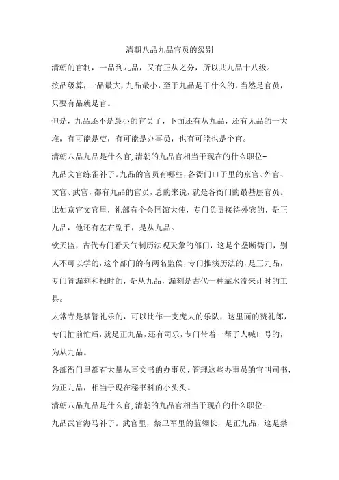 清朝八品九品官员的级别