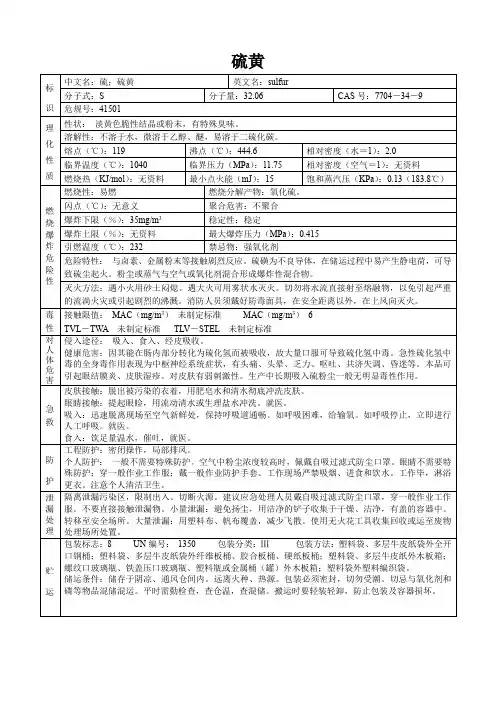 硫黄(危化品安全技术说明书)
