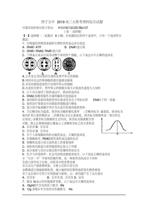 西宁五中2019高三大联考理科综合试题