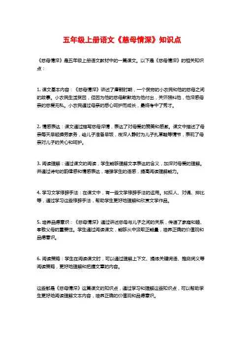 五年级上册语文《慈母情深》知识点