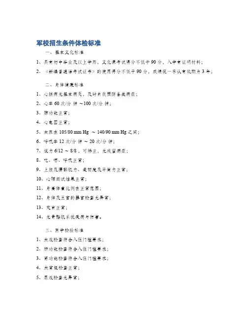 军校招生条件体检标准