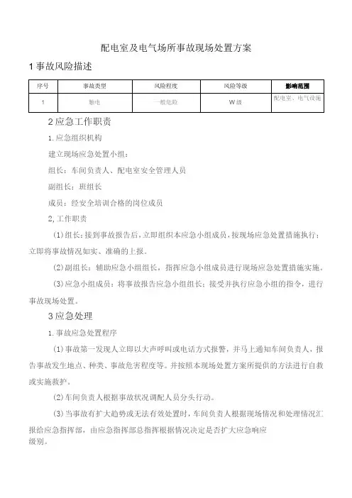 配电室及电气场所事故现场处置方案