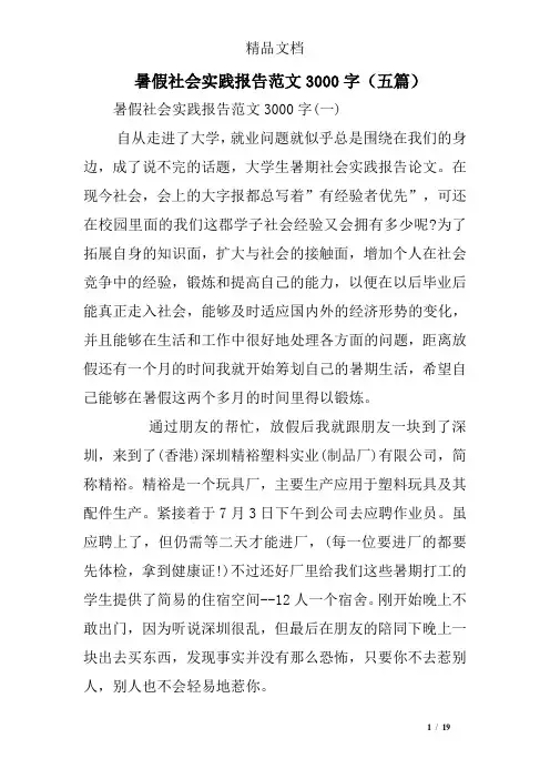 暑假社会实践报告范文3000字(五篇)