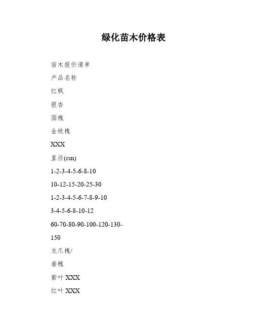 绿化苗木价格表