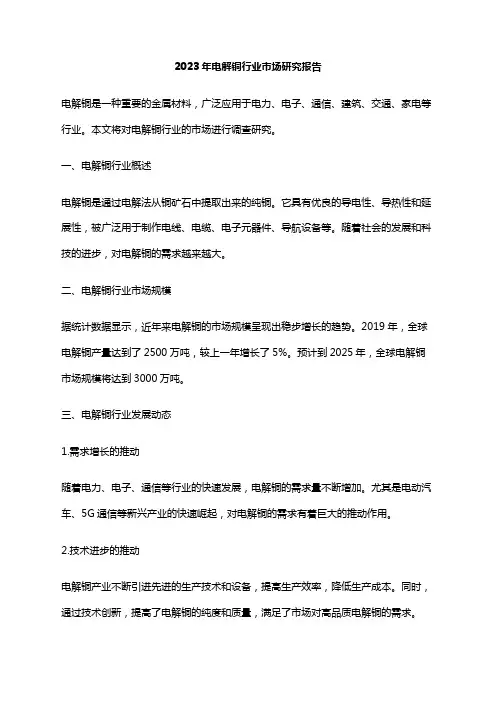 2023年电解铜行业市场研究报告