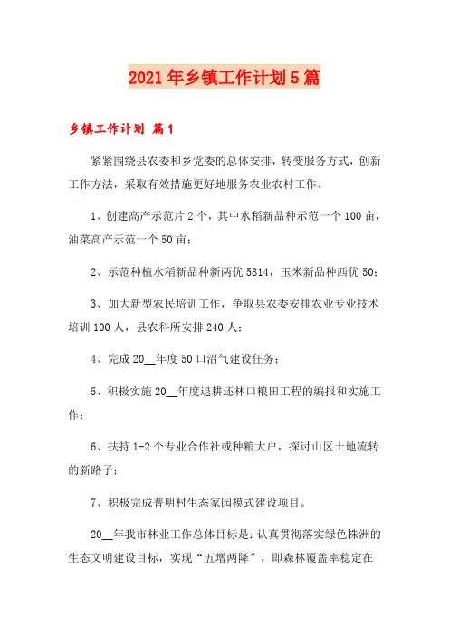 2021年乡镇工作计划5篇【可编辑】