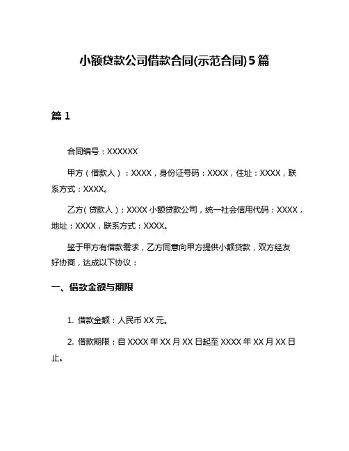 小额贷款公司借款合同(示范合同)5篇