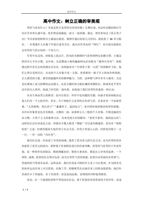 高中作文：树立正确的审美观