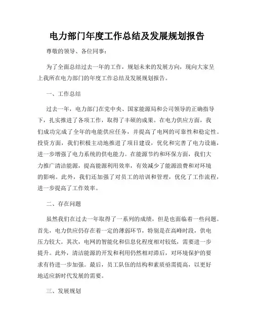 电力部门年度工作总结及发展规划报告