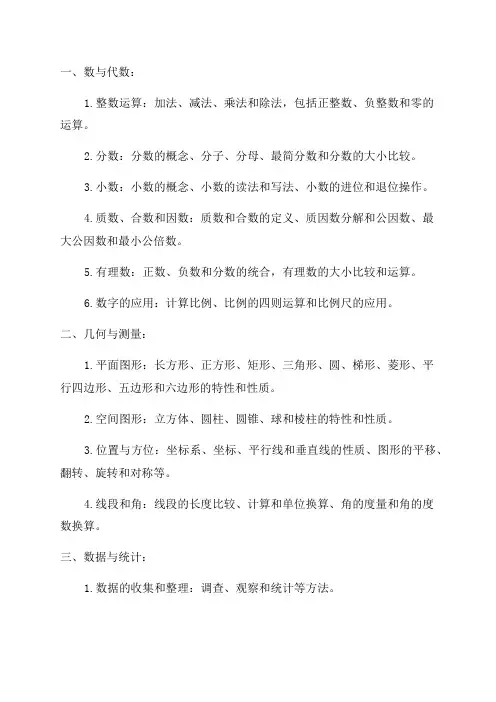 小学六年级数学要掌握的知识点