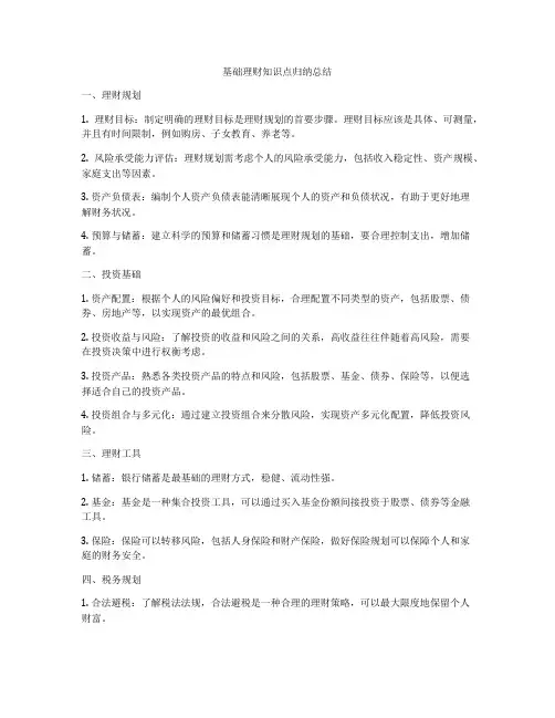 基础理财知识点归纳总结