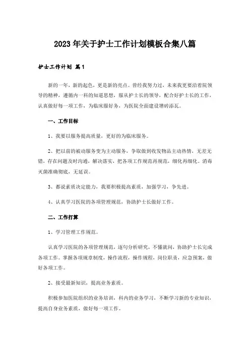 2023年关于护士工作计划模板合集八篇