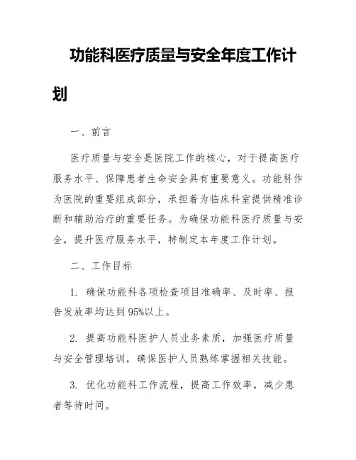 功能科医疗质量与安全年度工作计划