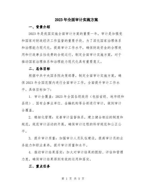 2023年全面审计实施方案