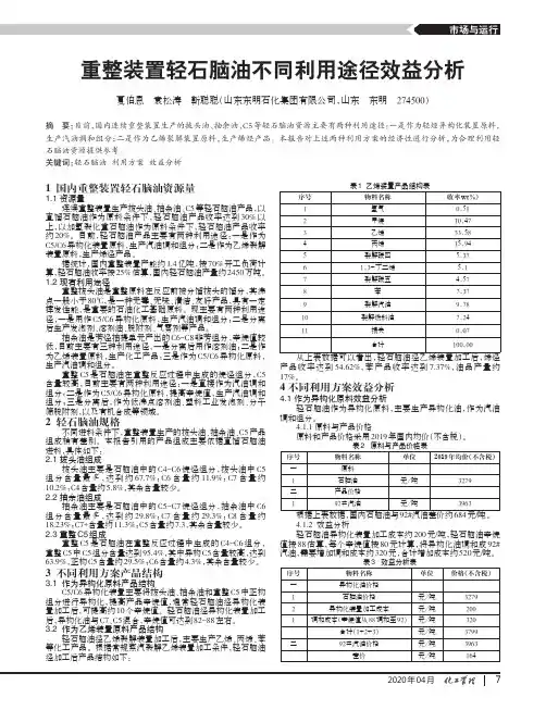 重整装置轻石脑油不同利用途径效益分析