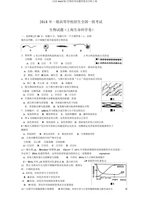 (完整word版)生物高考试题及解析上海