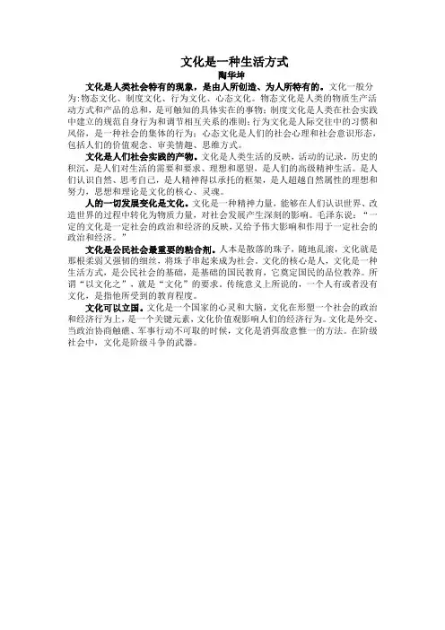 文化是一种生活方式