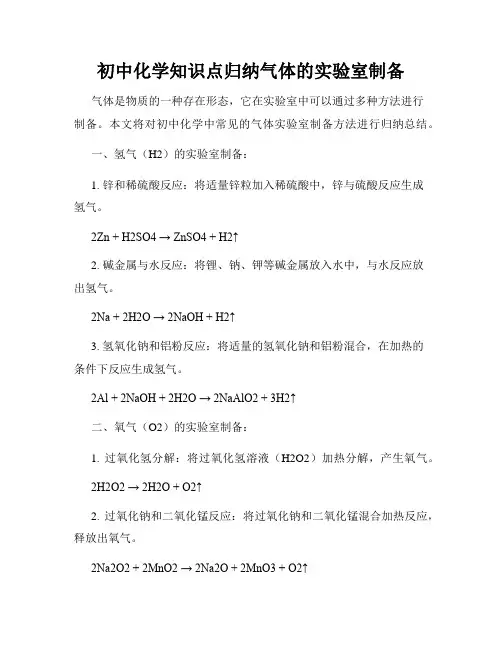 初中化学知识点归纳气体的实验室制备