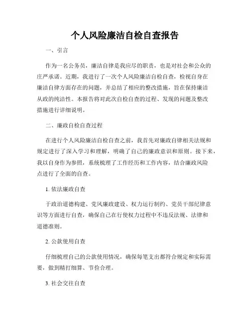 个人风险廉洁自检自查报告