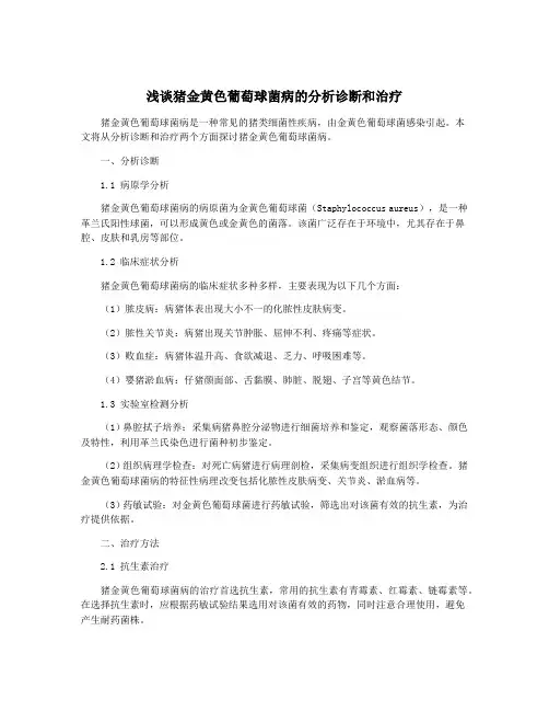 浅谈猪金黄色葡萄球菌病的分析诊断和治疗