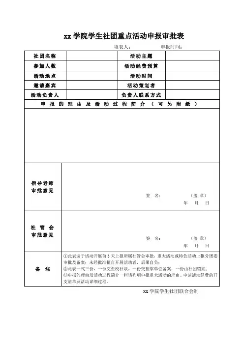 xx学院学生社团重点活动申报审批表2