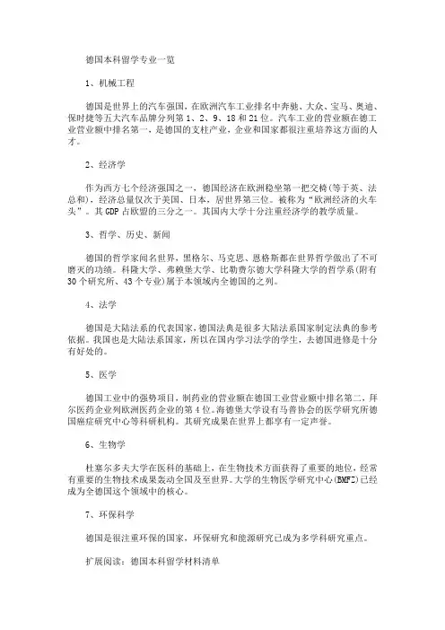 德国本科留学专业一览(最新)