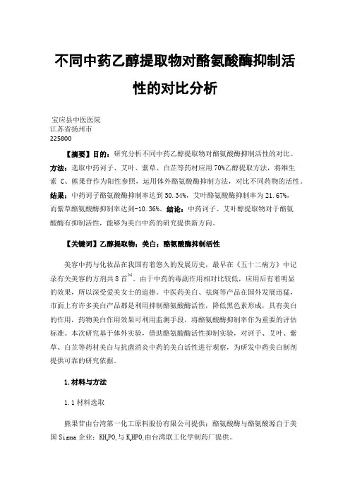 不同中药乙醇提取物对酪氨酸酶抑制活性的对比分析