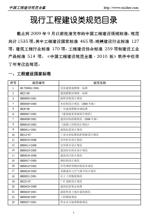 建筑规范大全__现行工程建设类规范目录__建标_建筑标准