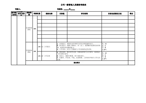 公司一般管理人员绩效考核表