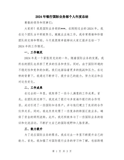 2024年银行国际业务部个人年度总结