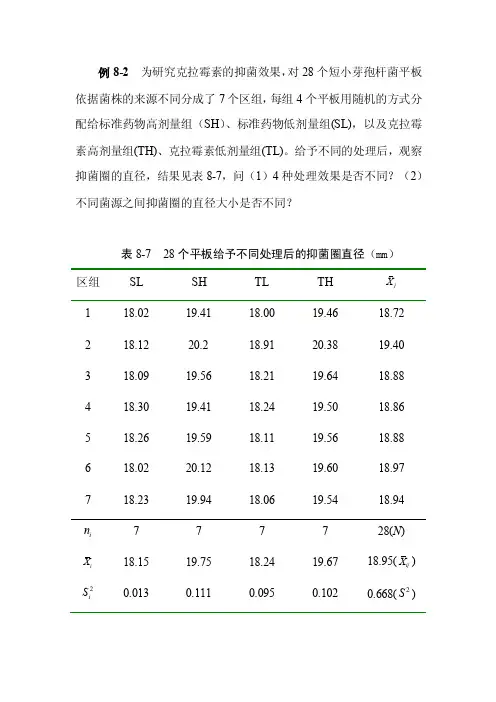 医学统计学例题-例8-2
