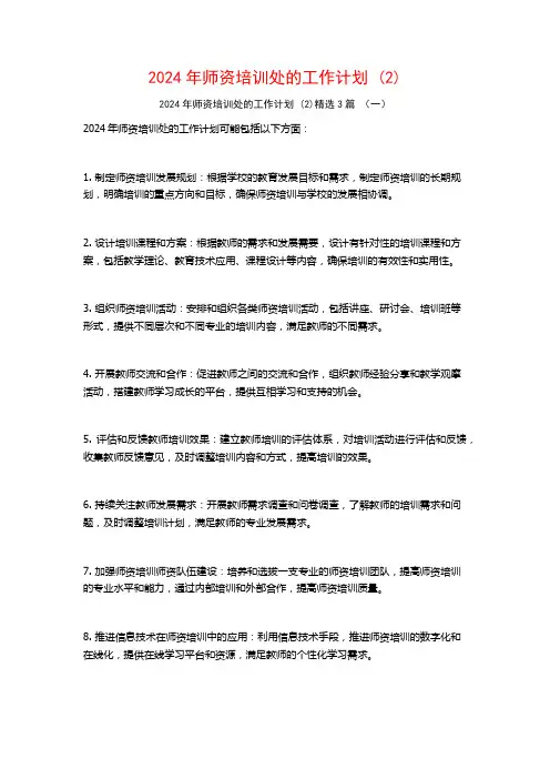 2024年师资培训处的工作计划3篇