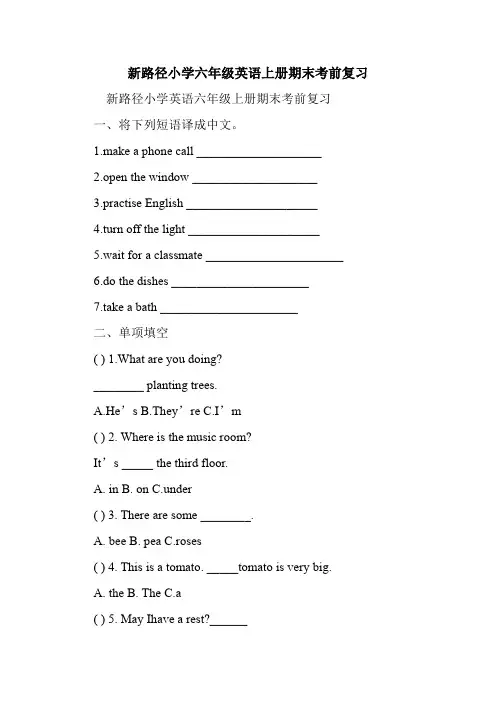 新路径小学六年级英语上册期末考前复习.doc