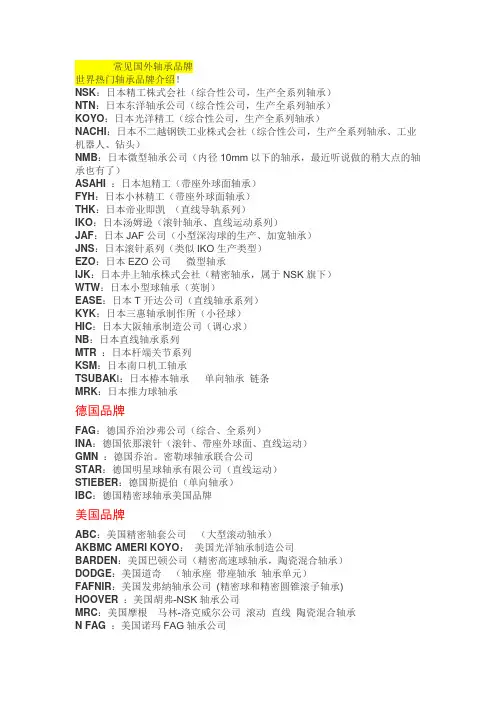 常见国外轴承品牌