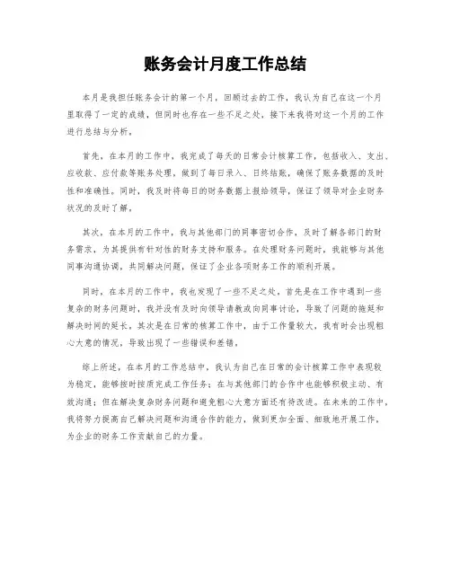 账务会计月度工作总结
