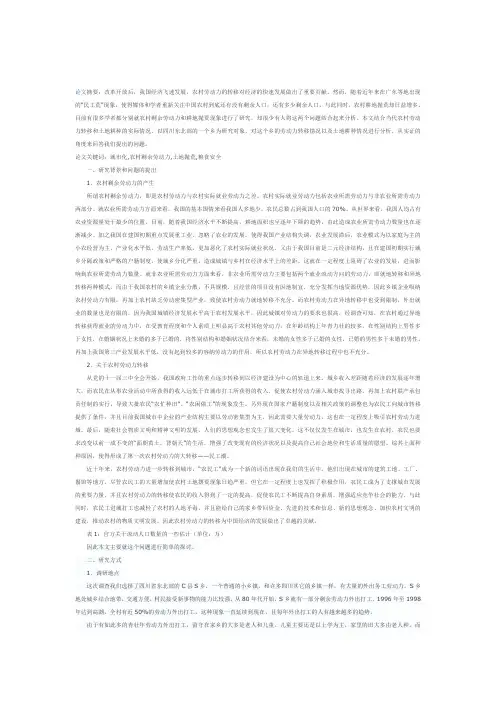 中国农村剩余劳动力状况分析