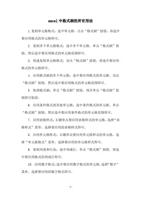 excel中格式刷的所有用法