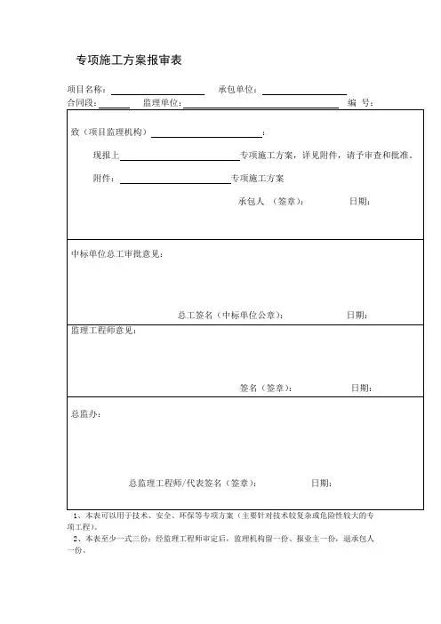 专项施工方案报审表