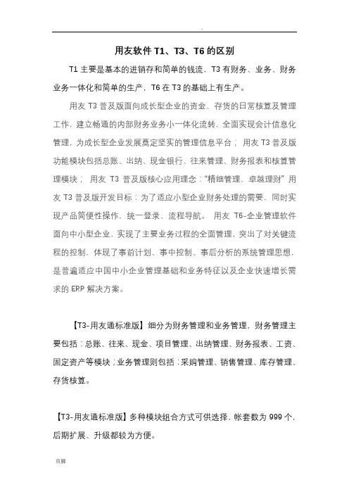 用友软件T1、T3、T6比较