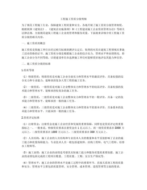工程施工资质分级明细