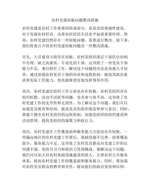 农村党建短板问题整改措施