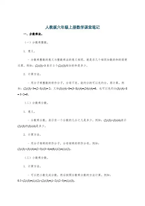 人教版六年级上册数学课堂笔记