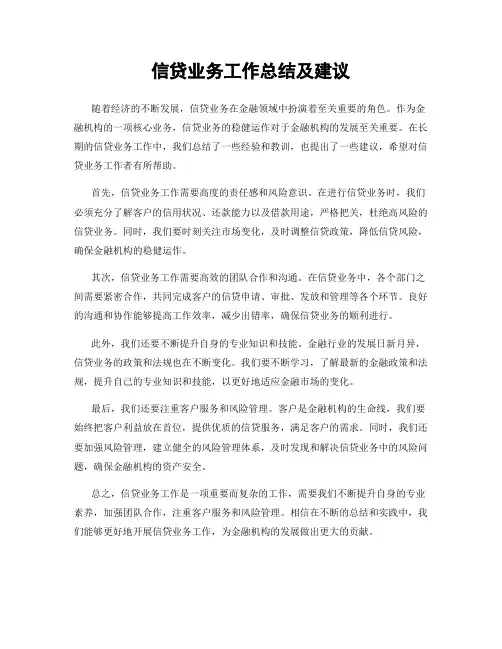 信贷业务工作总结及建议